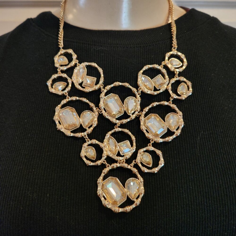Gold-tone statement bib necklace with crytals